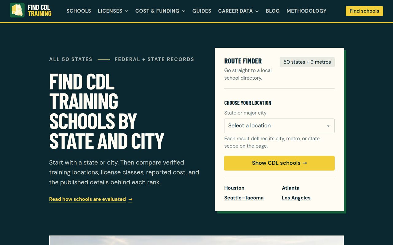 Homepage of findcdltraining.com