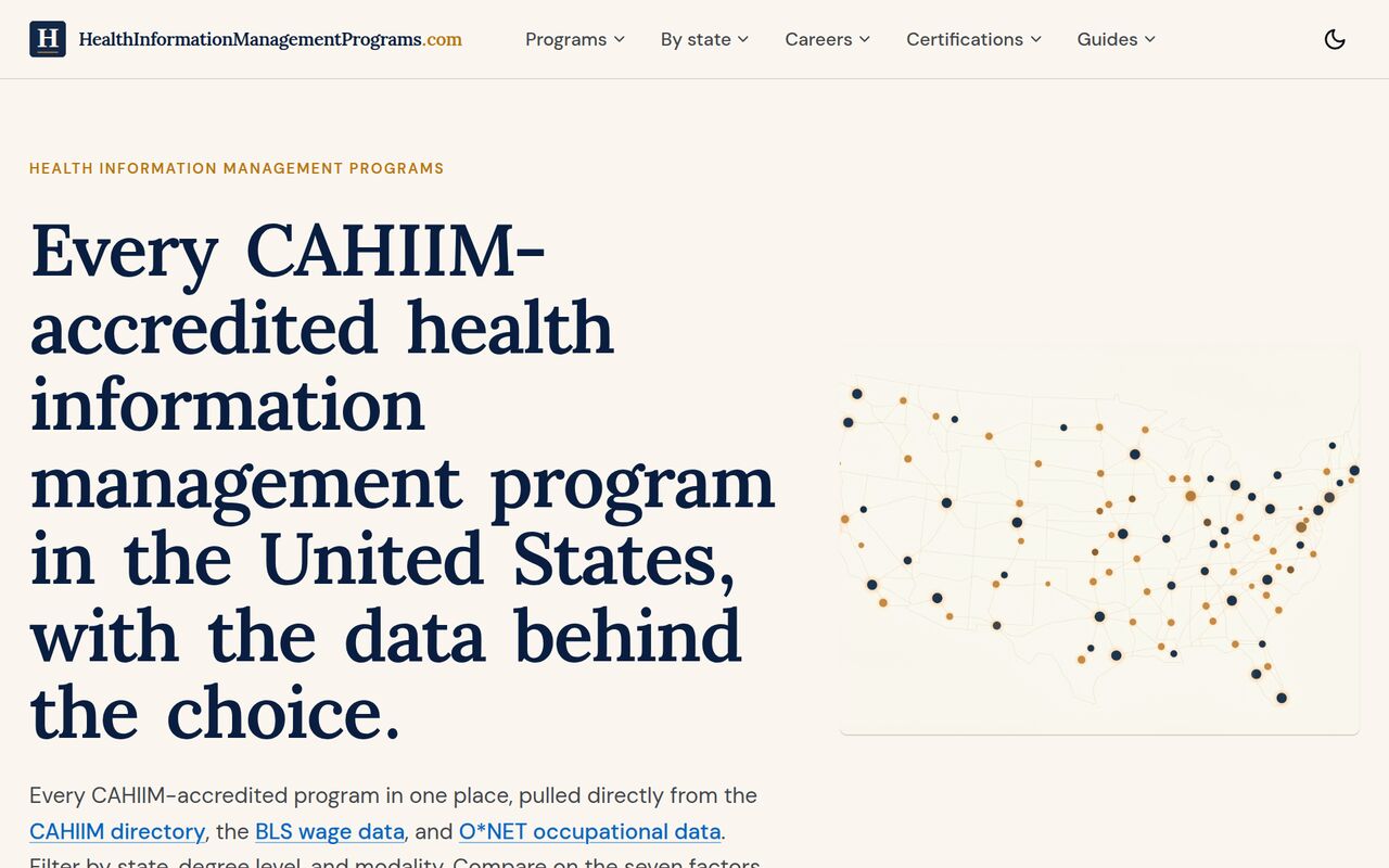 Homepage of healthinformationmanagementprograms.com