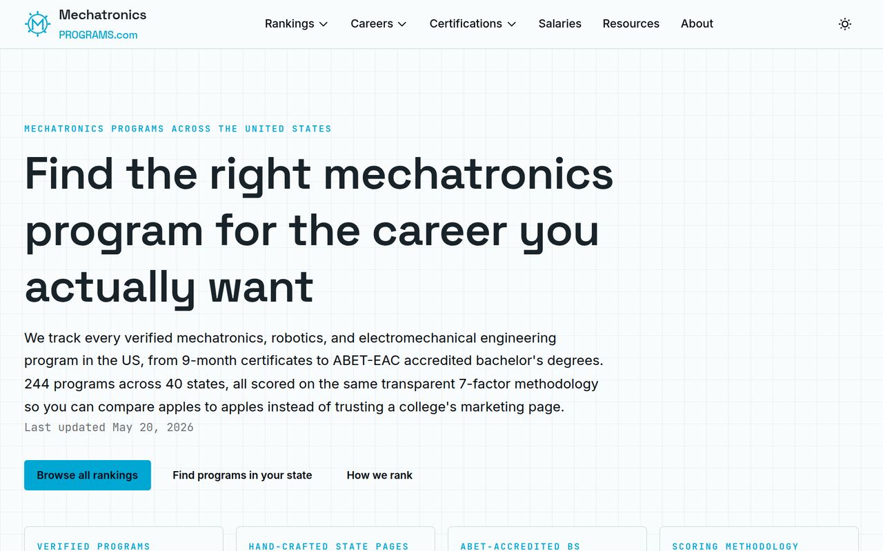 Homepage of mechatronicsprograms.com