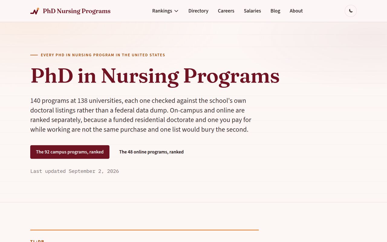 Homepage of phdnursingprograms.com